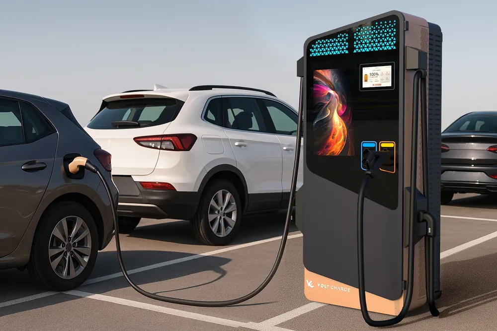 VOLT Charge DC fast charger charging an SUV in a car park