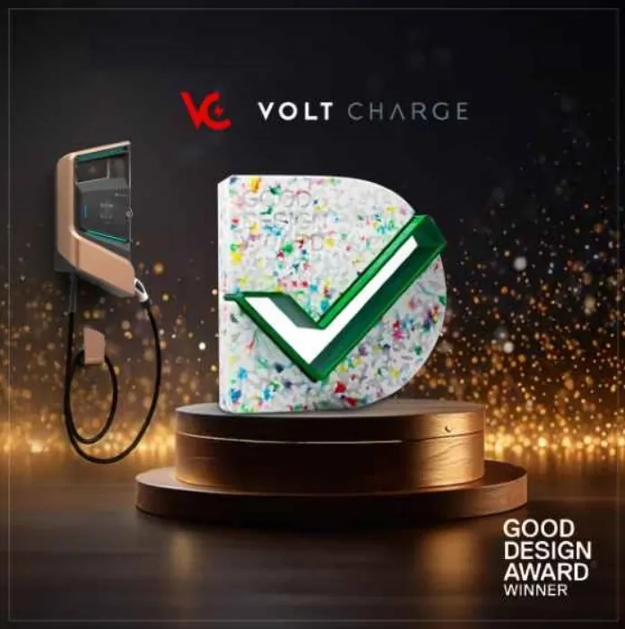 Volt Charge Level 2 EV Charger with 2025 Australian Good Design Award trophy