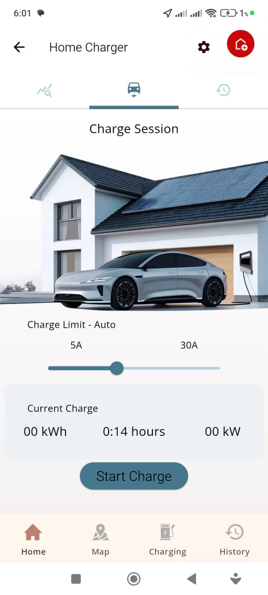 VOLT Charge app home charger session screen